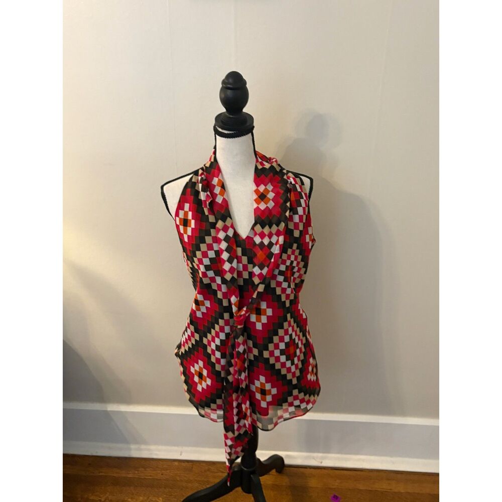 Banana Republic Geometric Sleeveless Tie Front Blouse Size Small